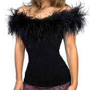 90s Noir Feather Trim Top (L/XL)