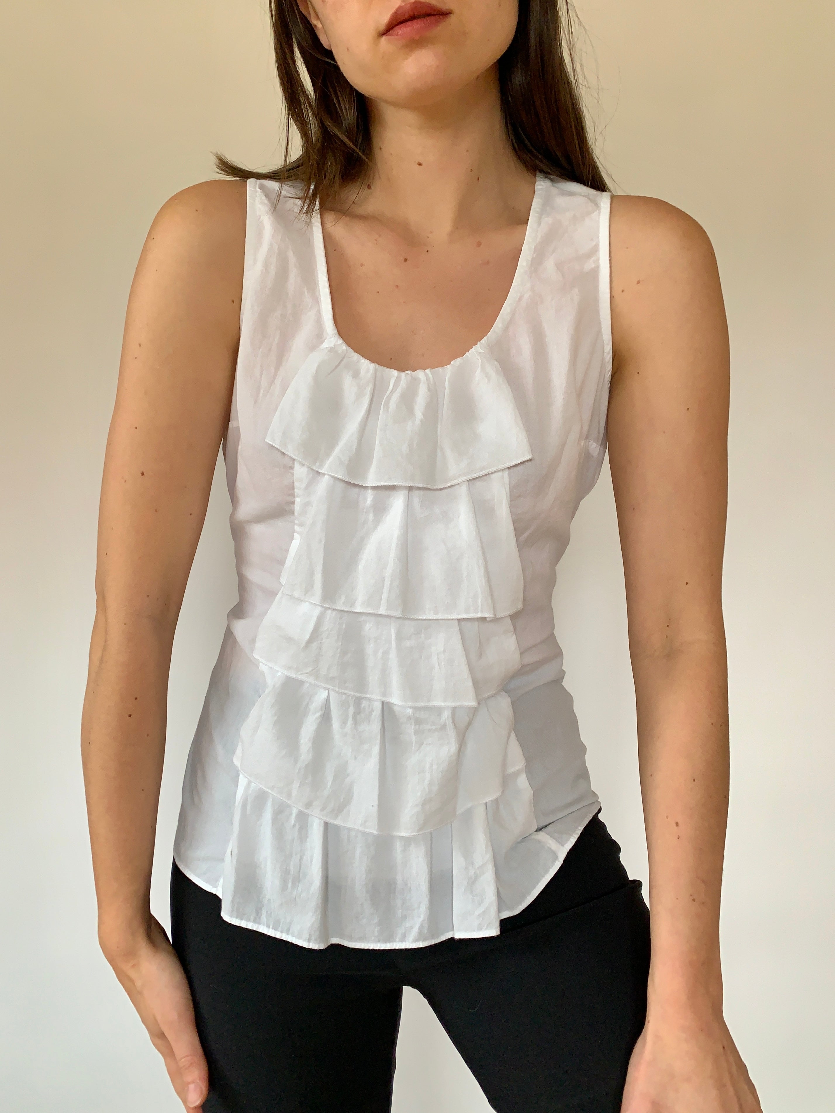 Y2K Cotton Ruffle Blouse (M)