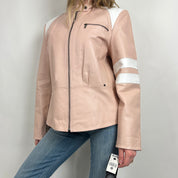 Vintage Pink Leather Moto Jacket (L)