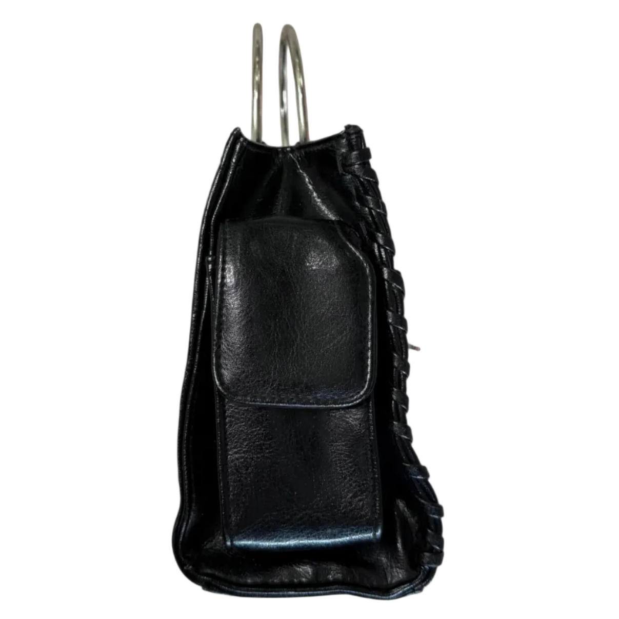 Black Leather Purse With Silver Handle