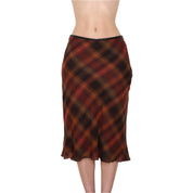 90s Italian Plaid Wool Midi Skirt (S/M)
