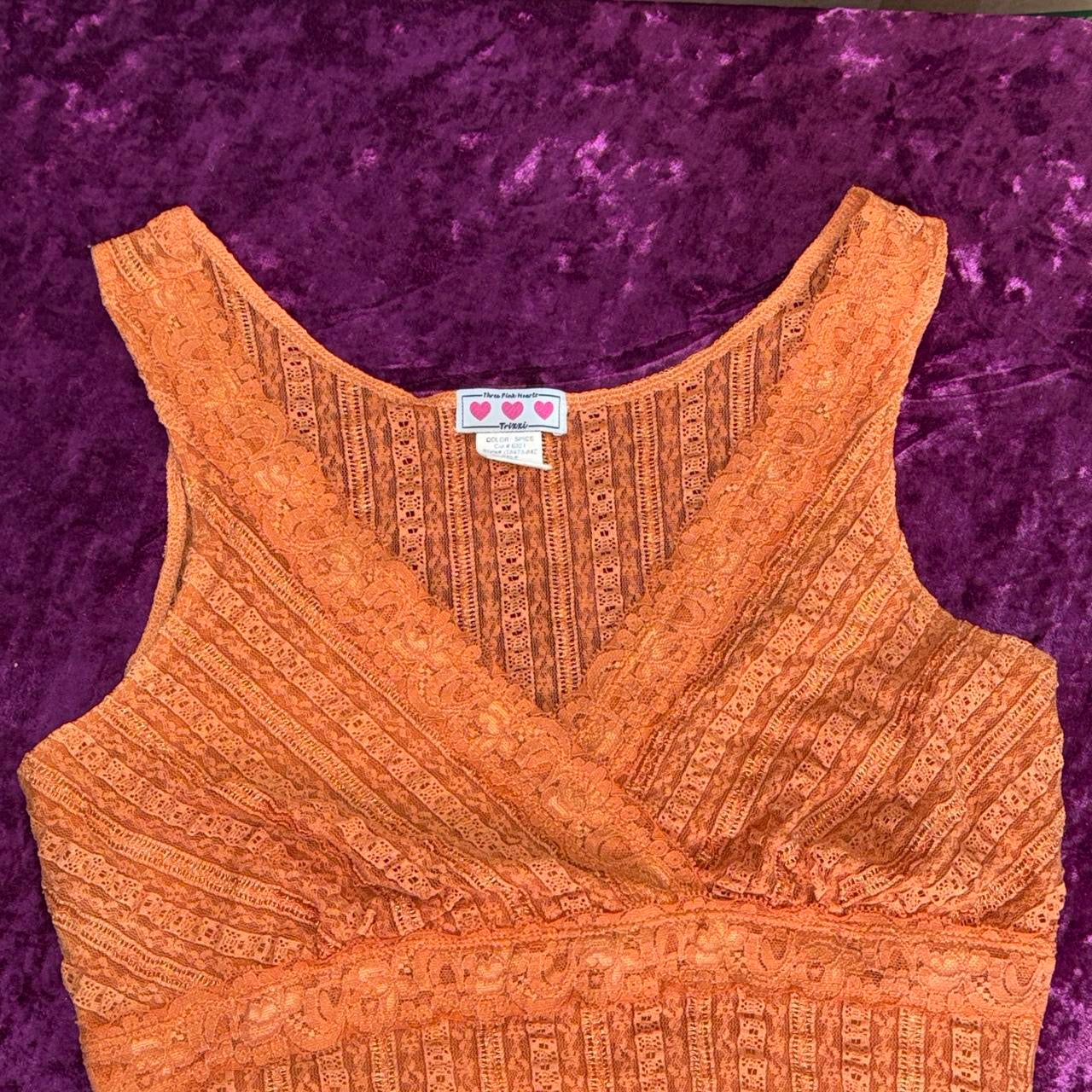 Y2K Orange Lace Surplice Top (M)