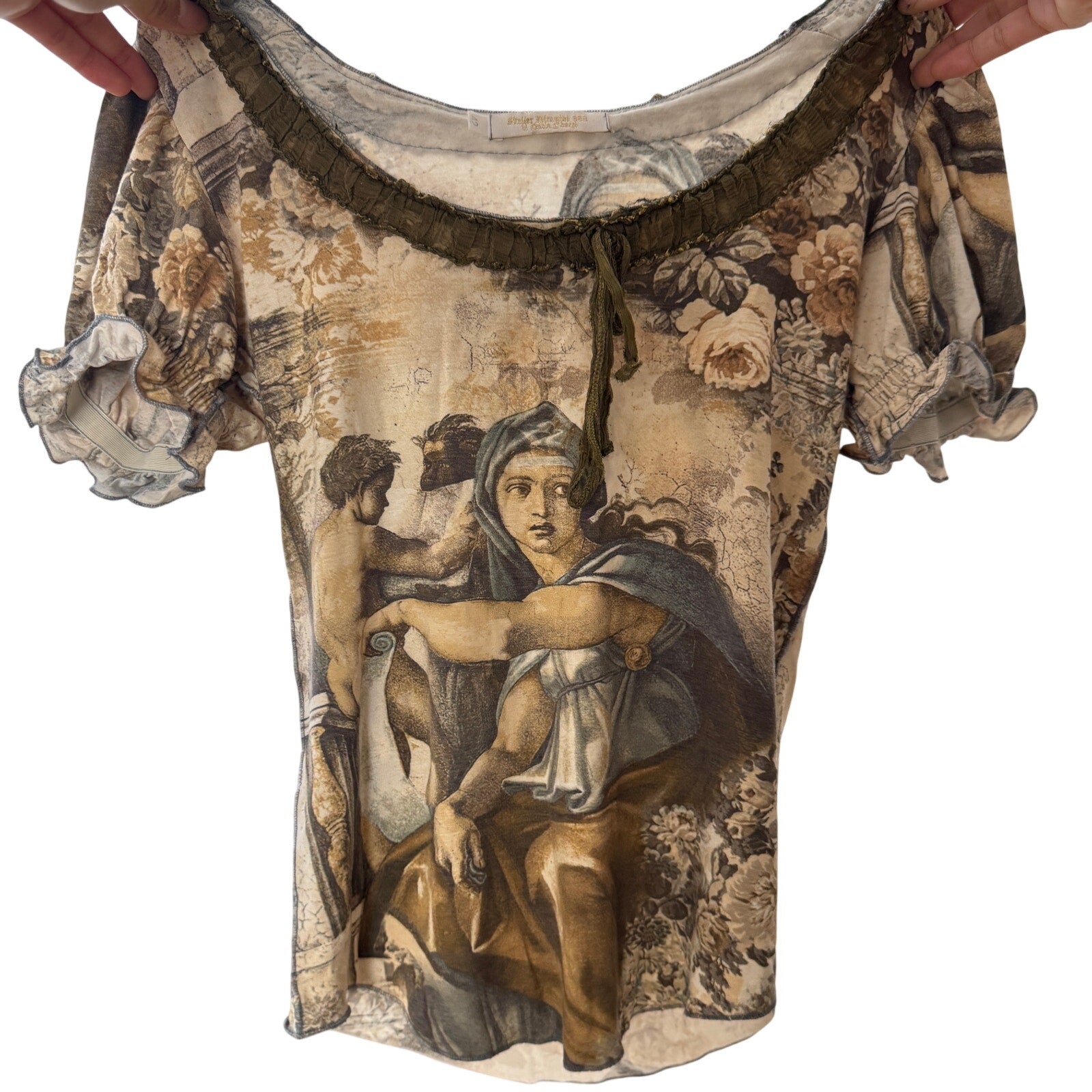 Vintage Italian Renaissance Cherub Print Top (S/M)