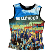 Y2K Paris blues Hollywood graphic top (L)