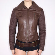 Y2K Italian Brown Leather Moto Jacket (S)