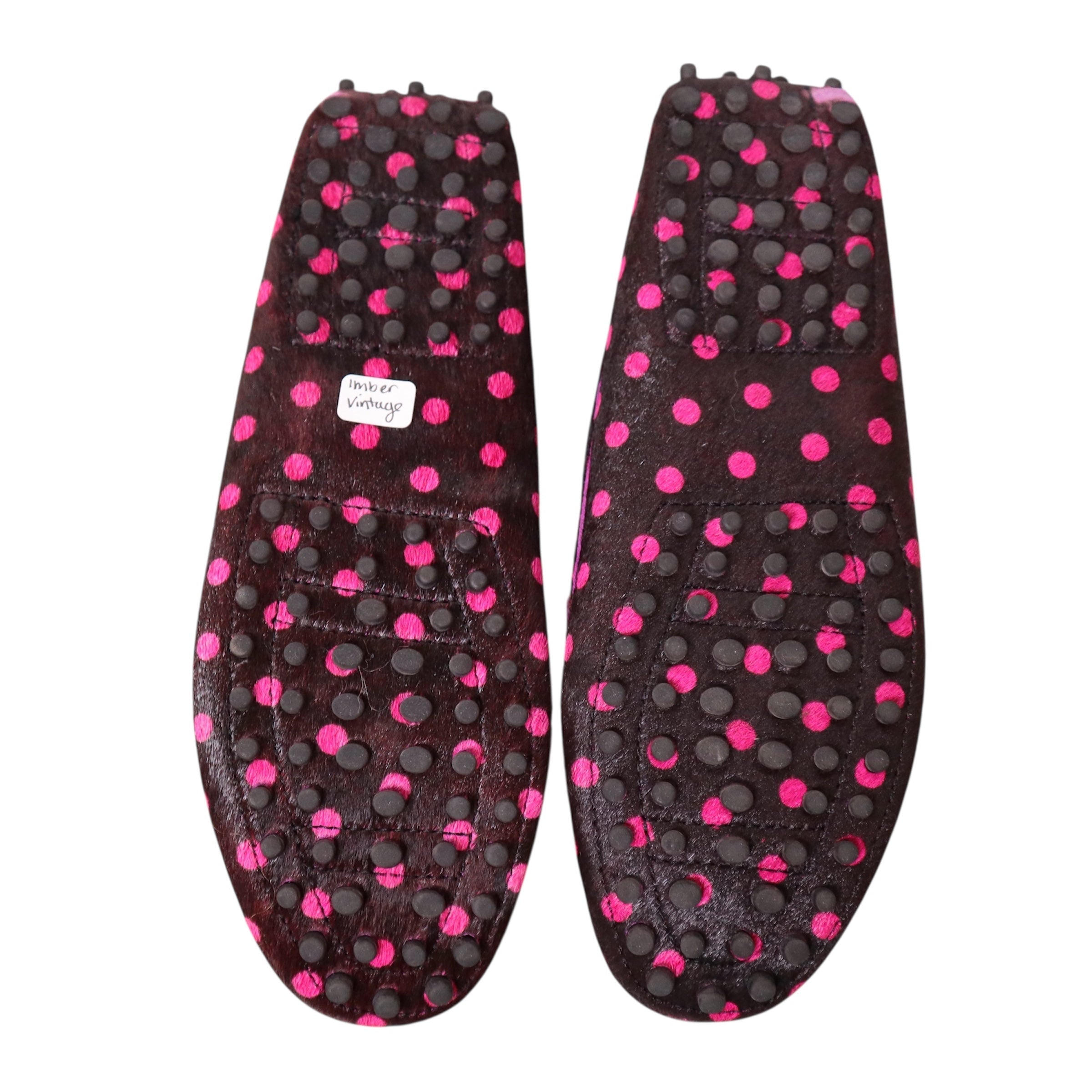Y2K Italian Pink Polka Dot Pony Hair Loafers (7.5)