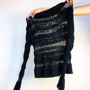 Sheer Black Open Knit Sweater - Small