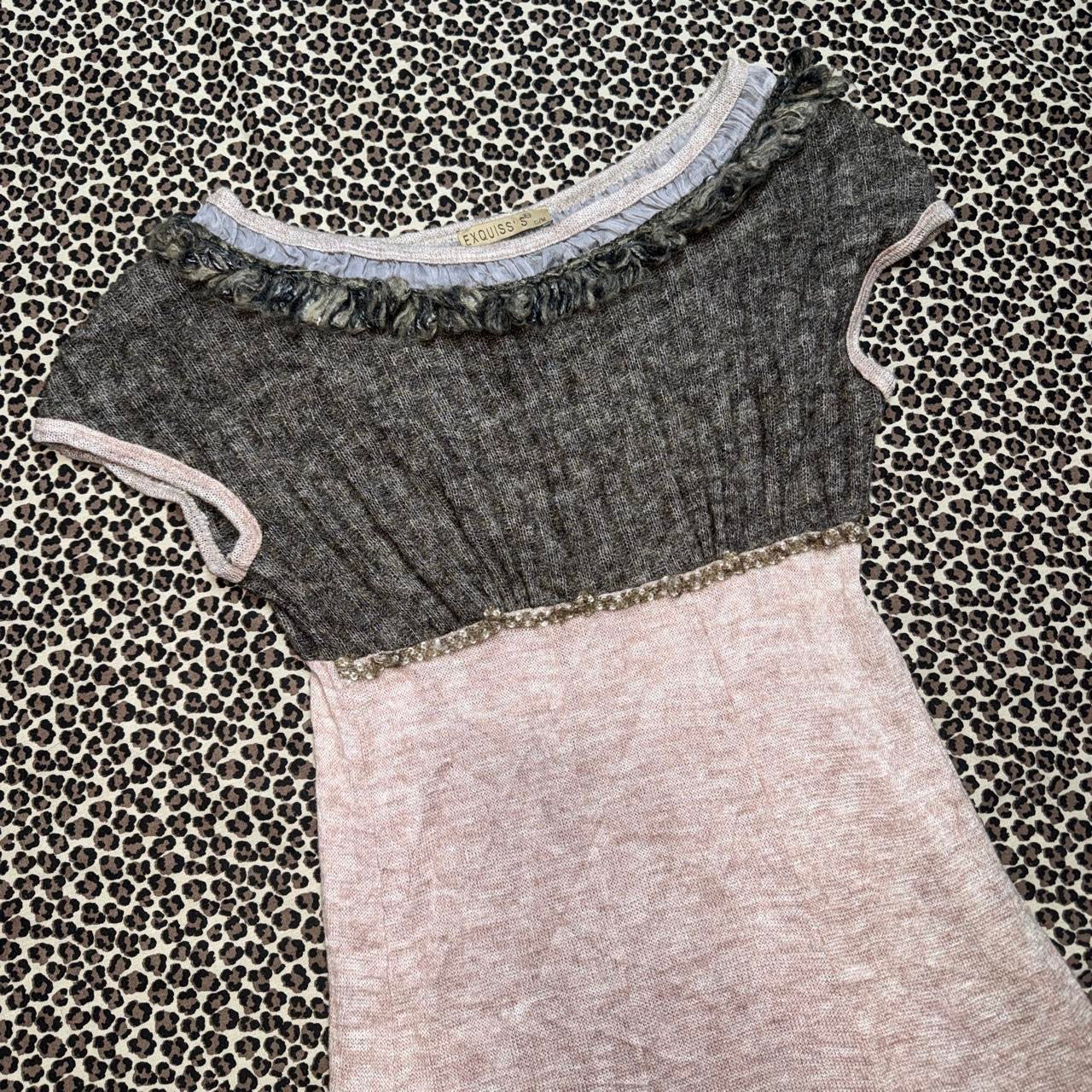 2000s French Knit Neutral Color Block Mini Dress (S/M)