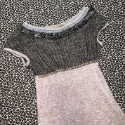 2000s French Knit Neutral Color Block Mini Dress (S/M)