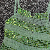 Y2K Sequin & Pearl Embellished Crochet Tank Top (S/M)