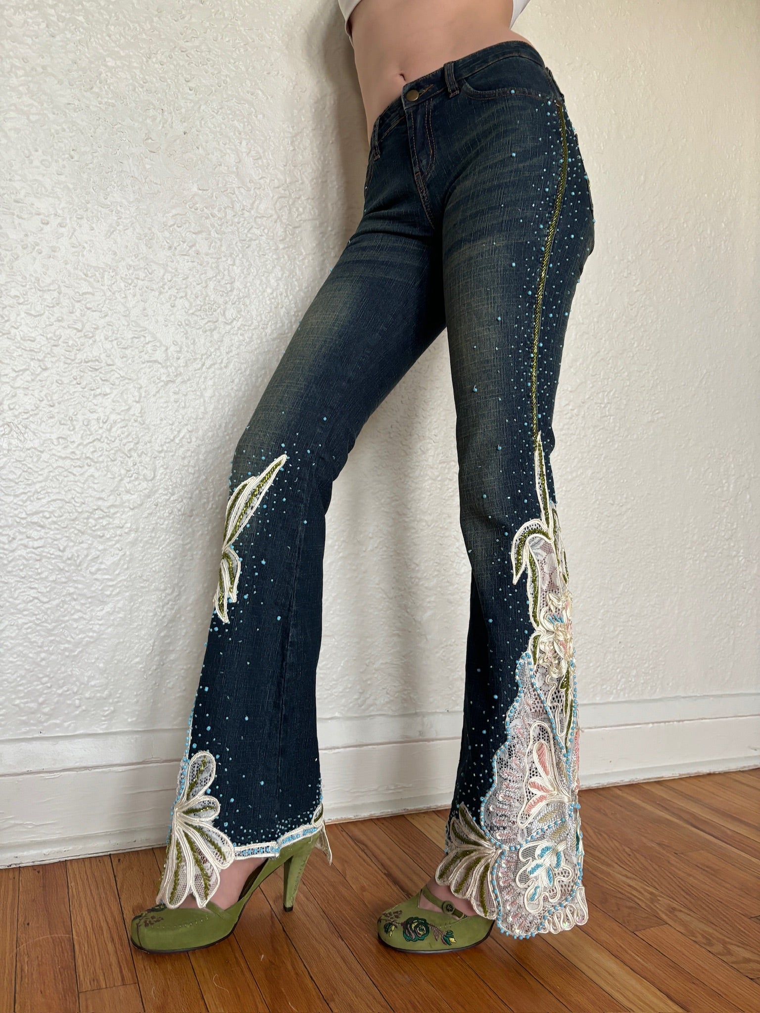 2000s Mid-Rise Beaded Popstar Jeans (S)