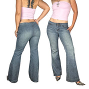 Y2K Pinstriped Low Rise Flare Jeans (L)