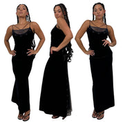 90s Noir Beaded Velvet Gown (M)