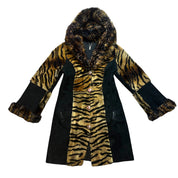 Vintage Genuine Suede & Shearling Tiger Print Fur Coat (L/XL)