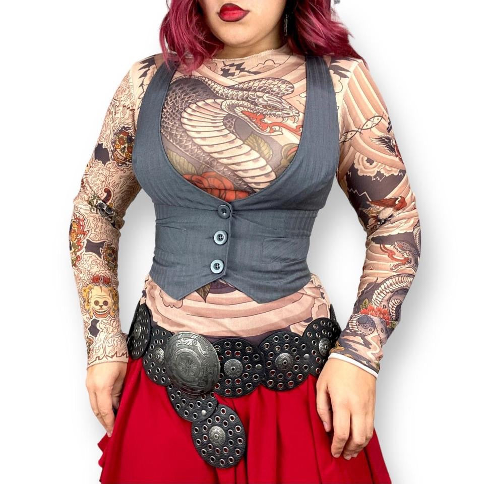 Y2K Cropped Waistcoat Vest (Small)