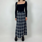 Vintage Navy Plaid Maxi Skirt (S)