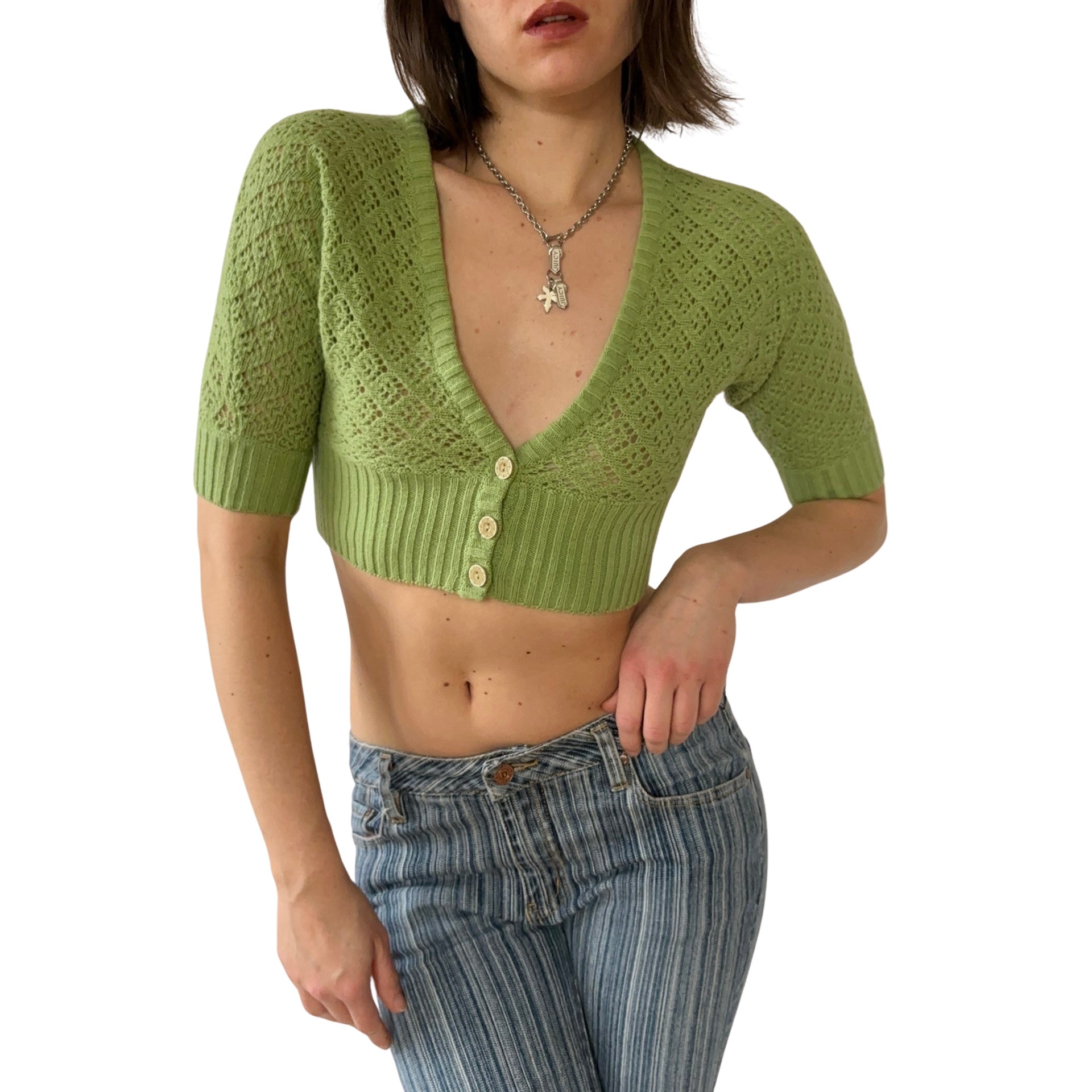 Y2K Pistachio Knit Crop (S)