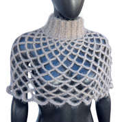 Gray Fuzzy Turtleneck Mesh Shawl (S/M)