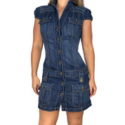Y2K Denim Cargo Mini Dress (M)
