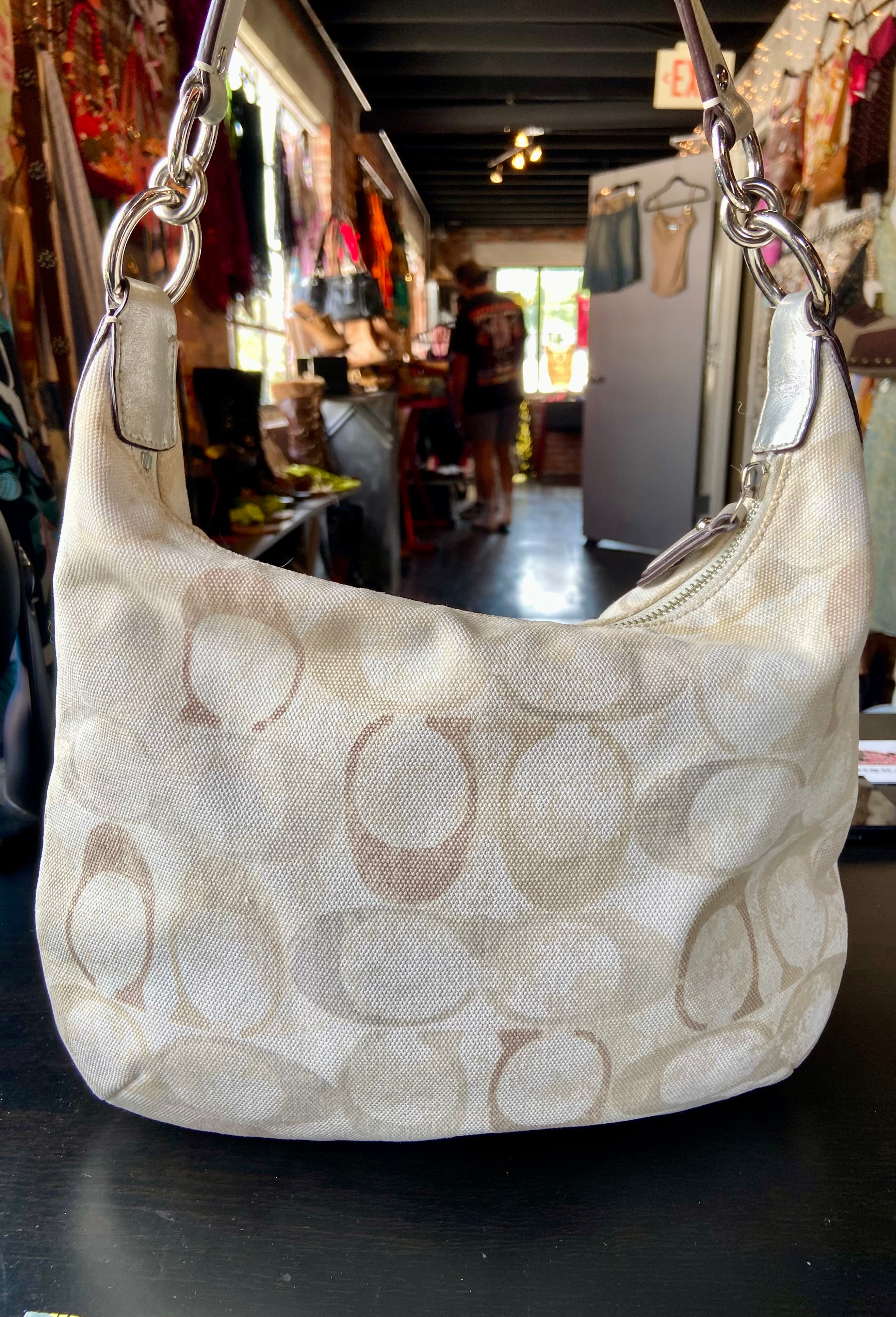 Coach Kristin Beige/Tan Embellished
Sequin Hobo Crossbody Purse Bag