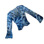 Vintage Abstract Mesh Bell Sleeve Top (M)