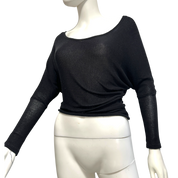 Vintage Black Sheer Batwing Crop Top (XS/S)