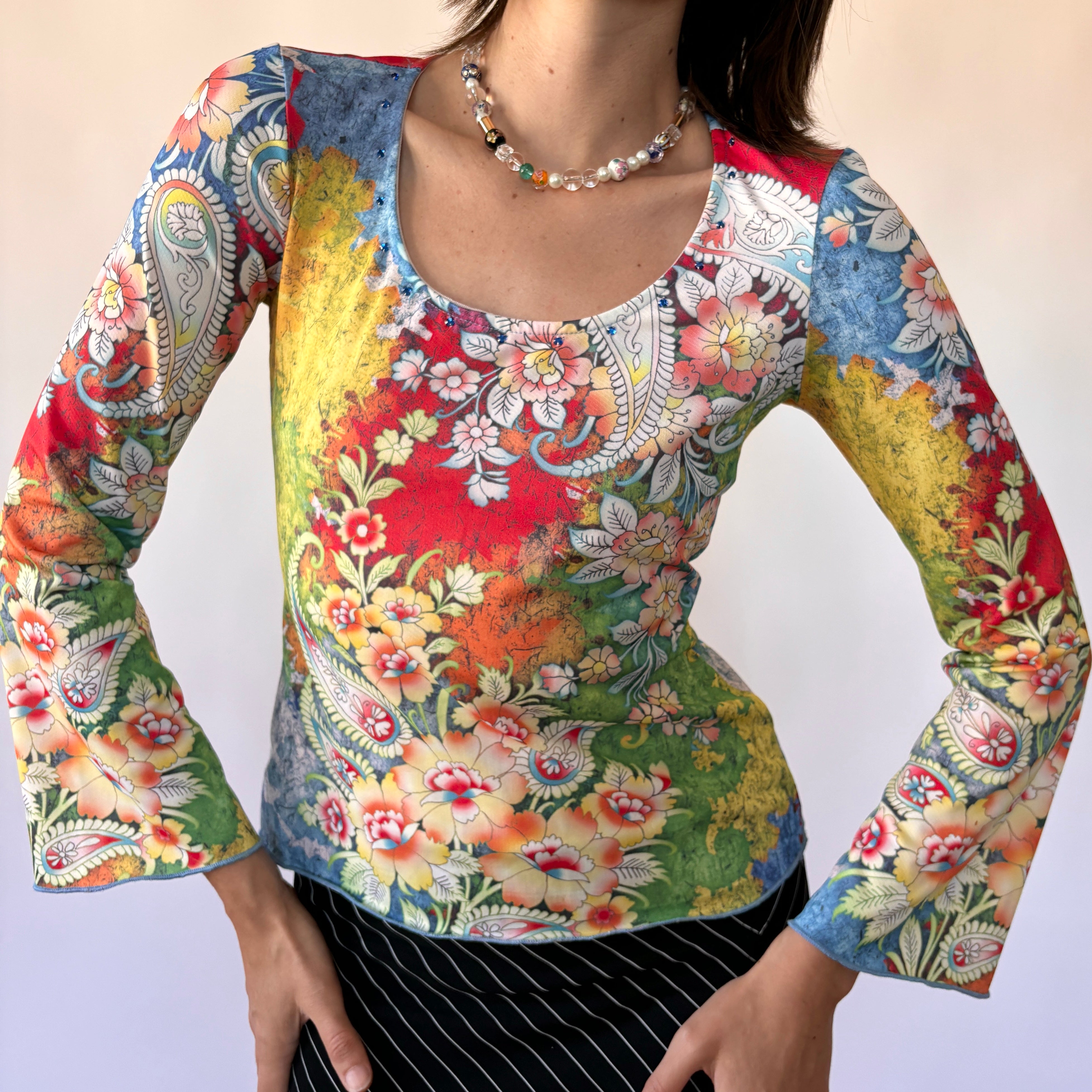 Y2K Rainbow Floral Top (S)