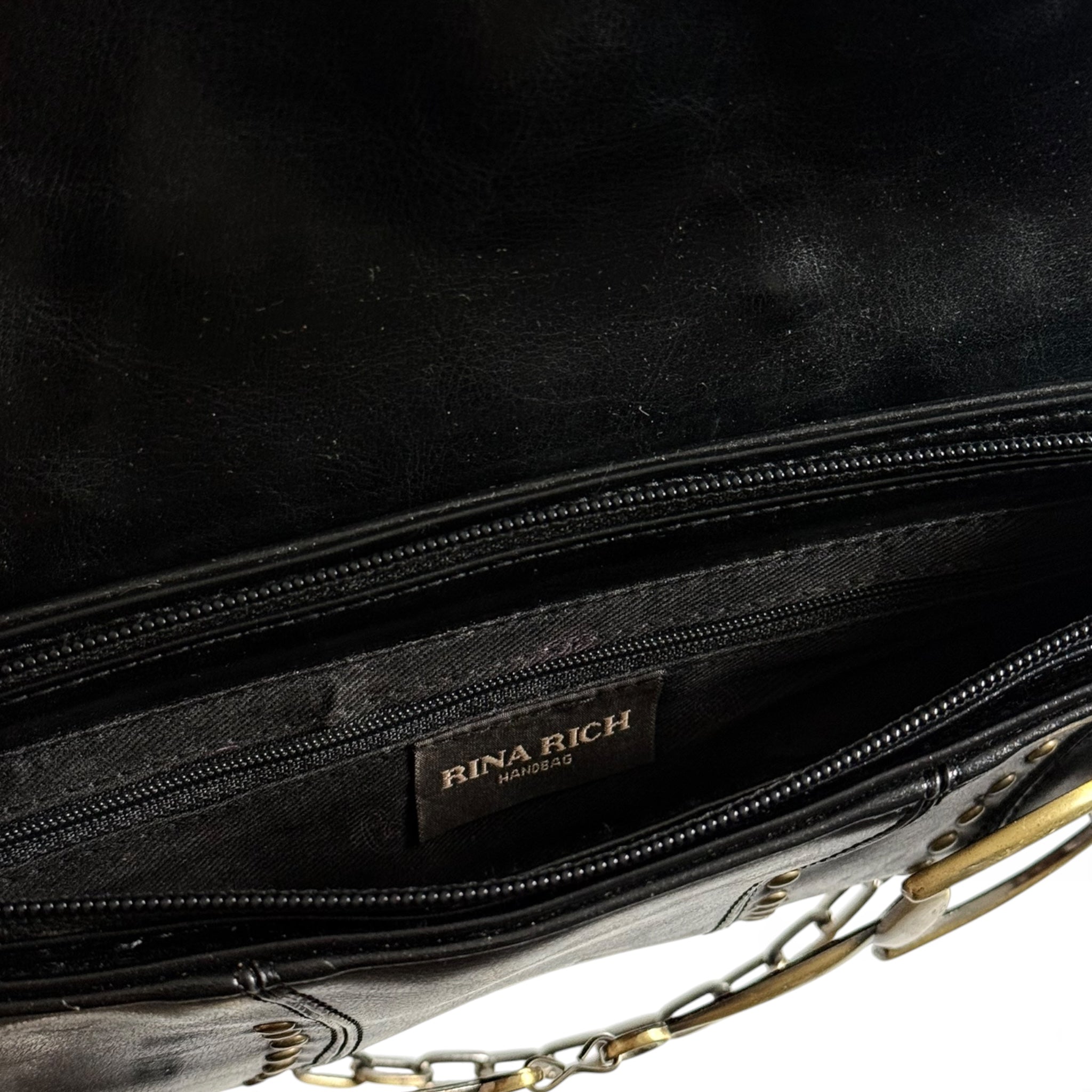 Rina Rich black studded horsebit shoulder bag