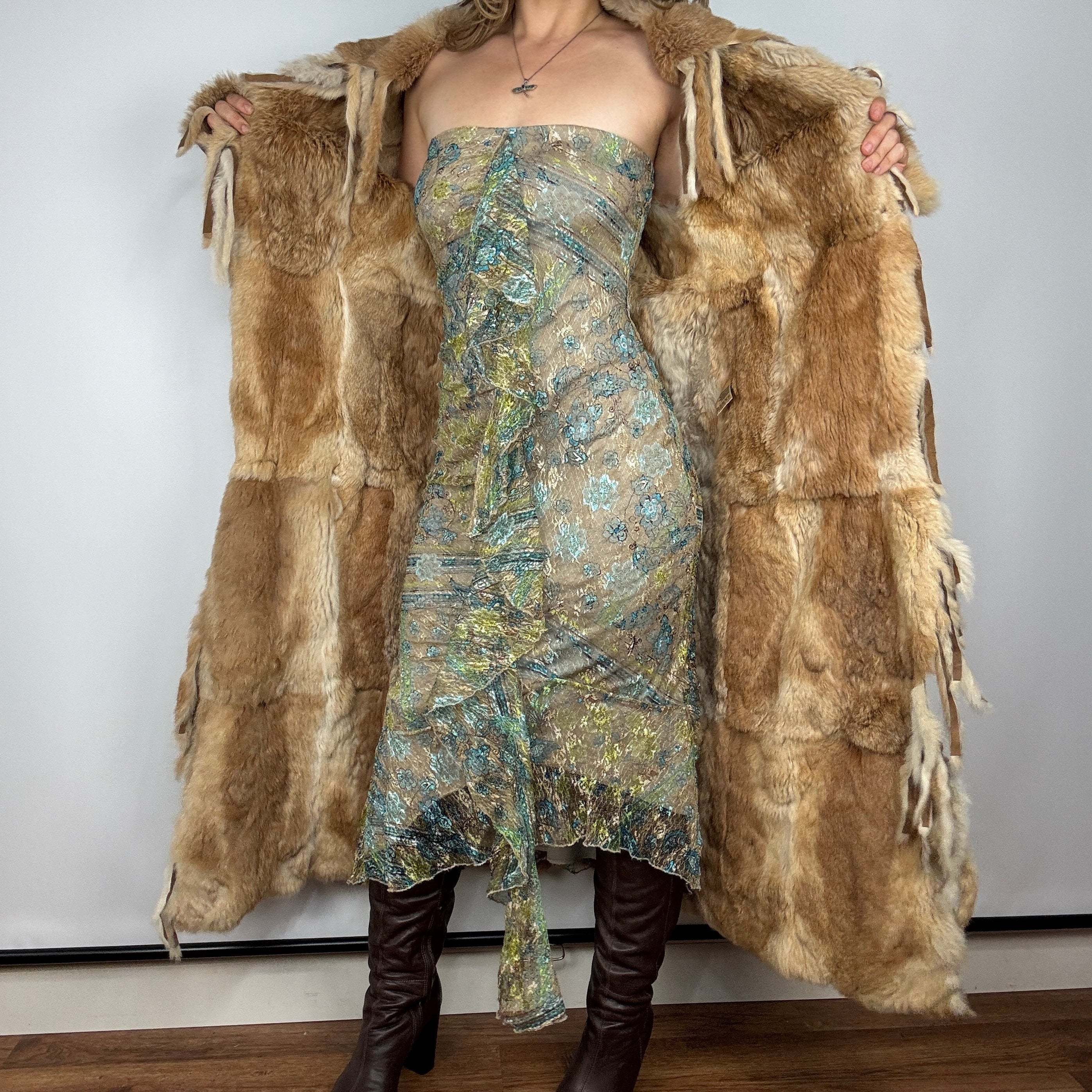 René Derhy Rabbit Fur Cascading Fringe Duster Coat (M)