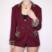 90s French Leopard Trim Blazer (L)