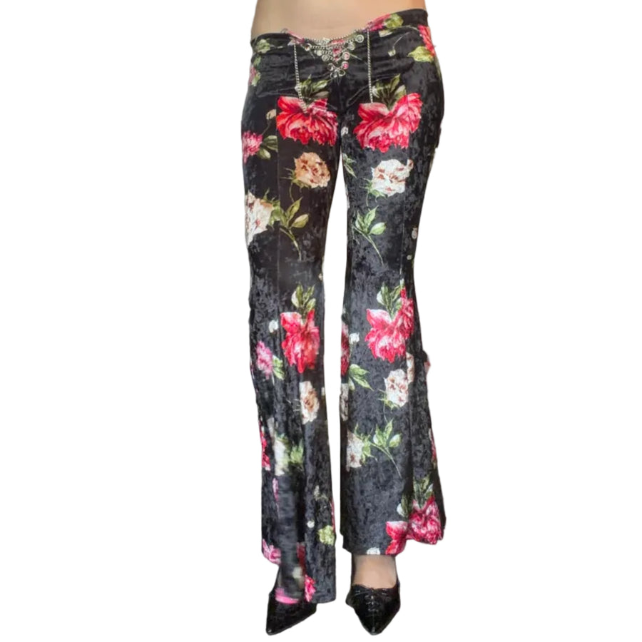 Reworked Ultra Low Rise Lace Up Flare Pants (S)