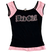 Y2K bad girl rhinestone baby tee (S)