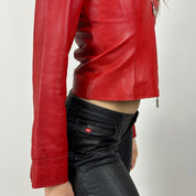 Vintage Red Fitted Leather Jacket (XS)