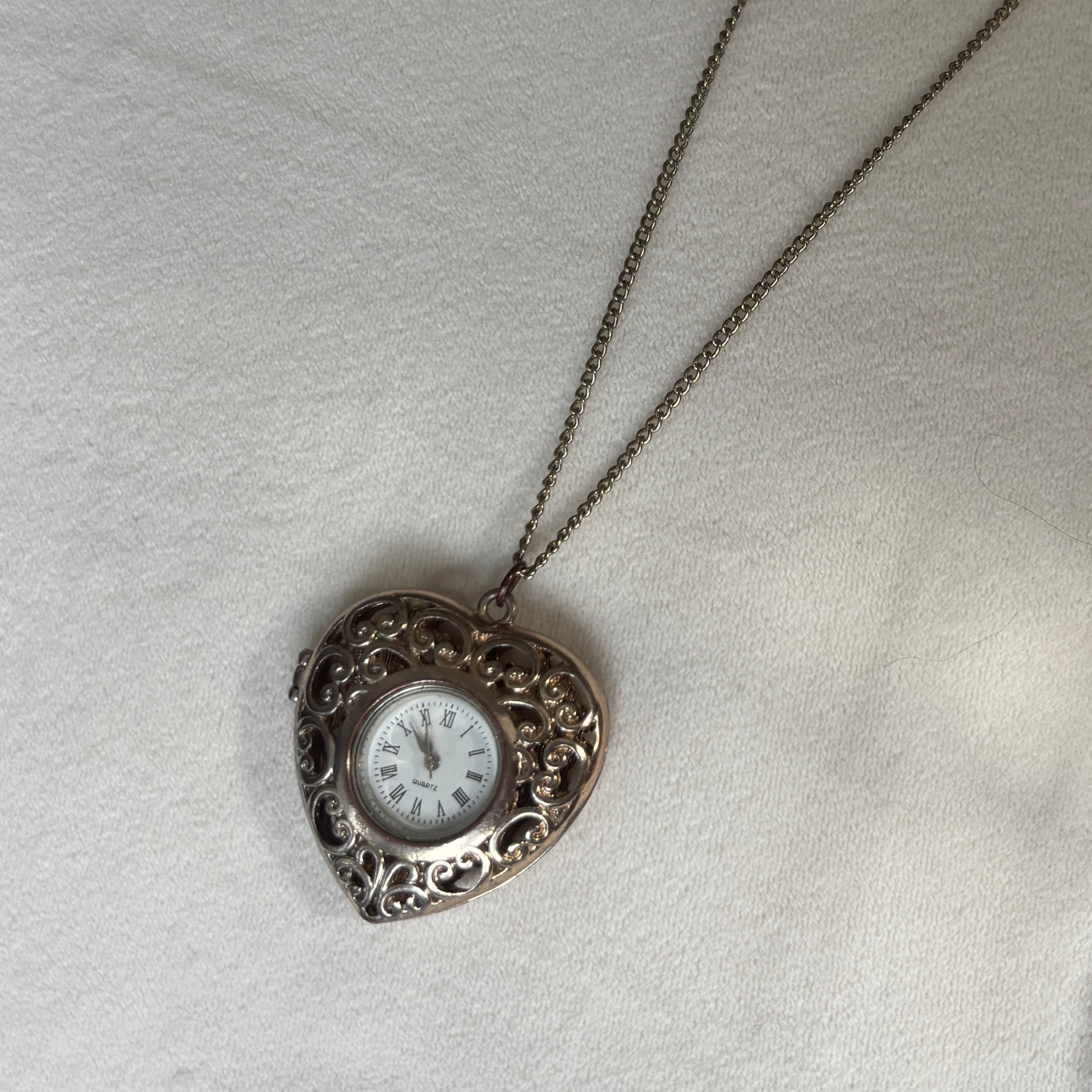 Ornate Cutout Heart Watch Necklace