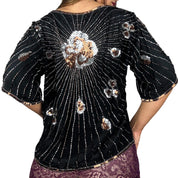 Vintage Flowy Embellished Silk Blouse (M/L)