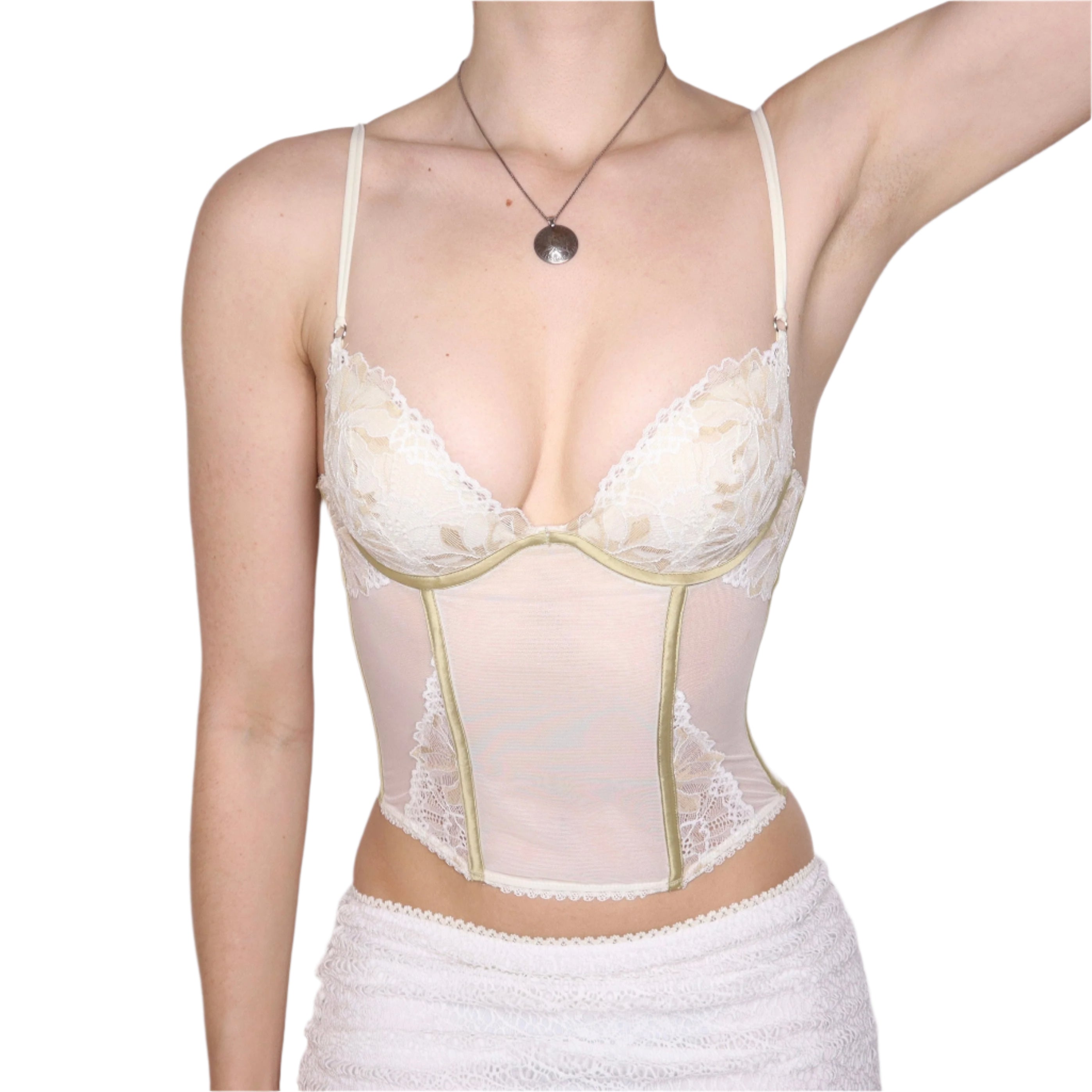 Y2K Gold and Cream Lace Bustier (XS/S)