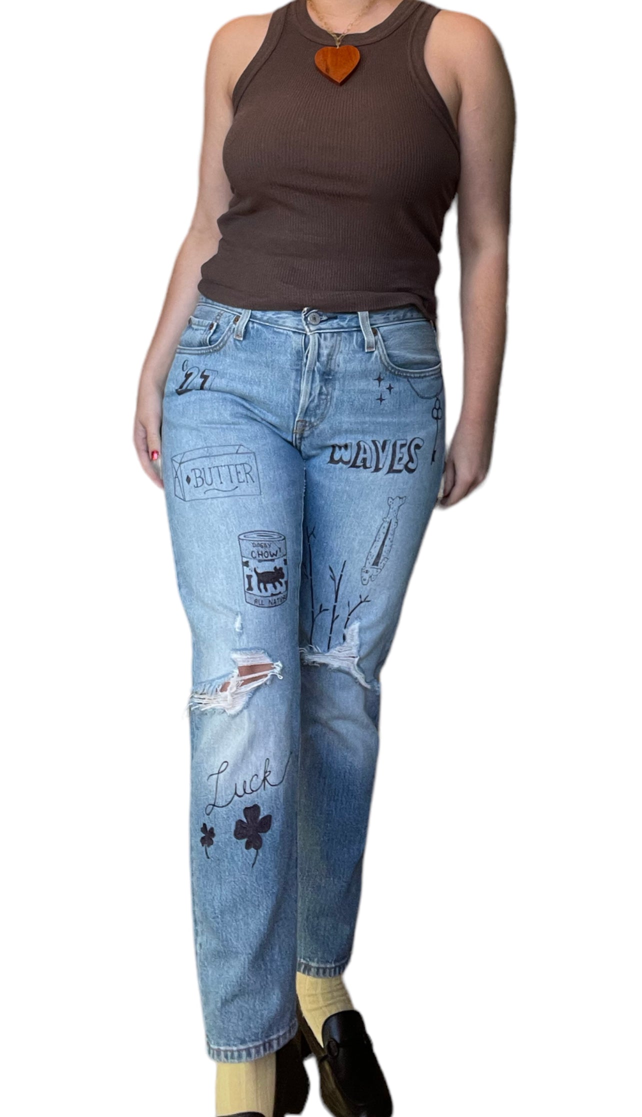 Handmade Vintage Mid-Rise Levi’s with Hand-Done Drawings (M)