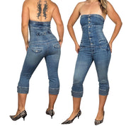 Y2K Strapless Denim Jumpsuit (XS)