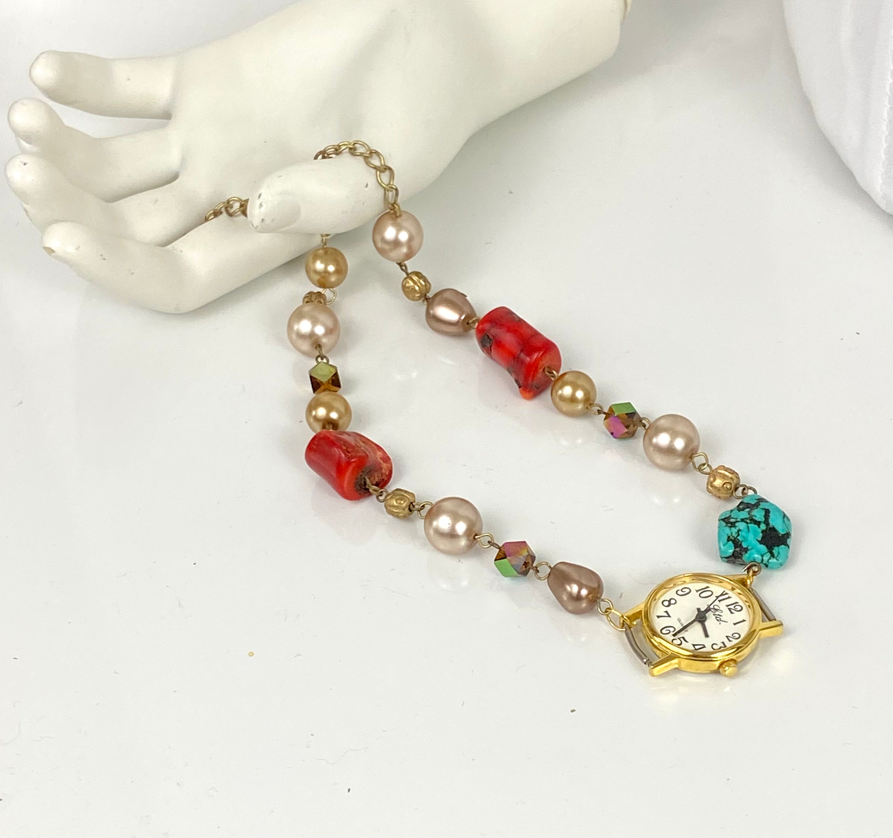 Cute watch with little beads choker