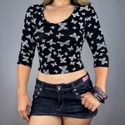 90s Butterfly 3/4 Sleeve Baby Tee (S)