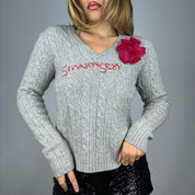 Hand-Embroidered “Smart + Sexy” Cashmere Sweater (M)