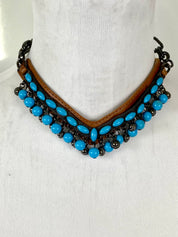 Leather & beads choker for