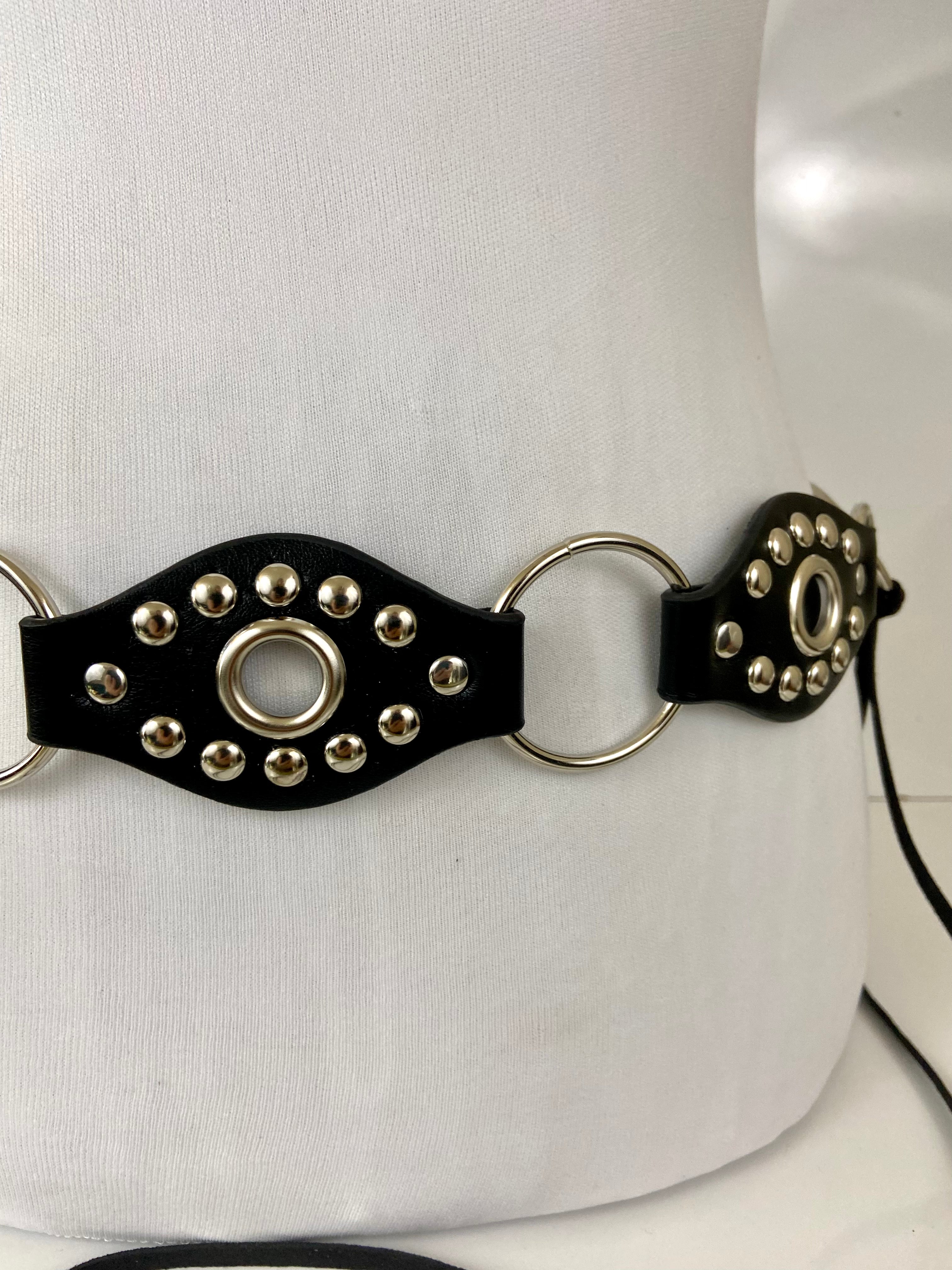 Leather black and silver belt