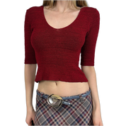 Vintage Cherry Red Slinky Knit Top (M)