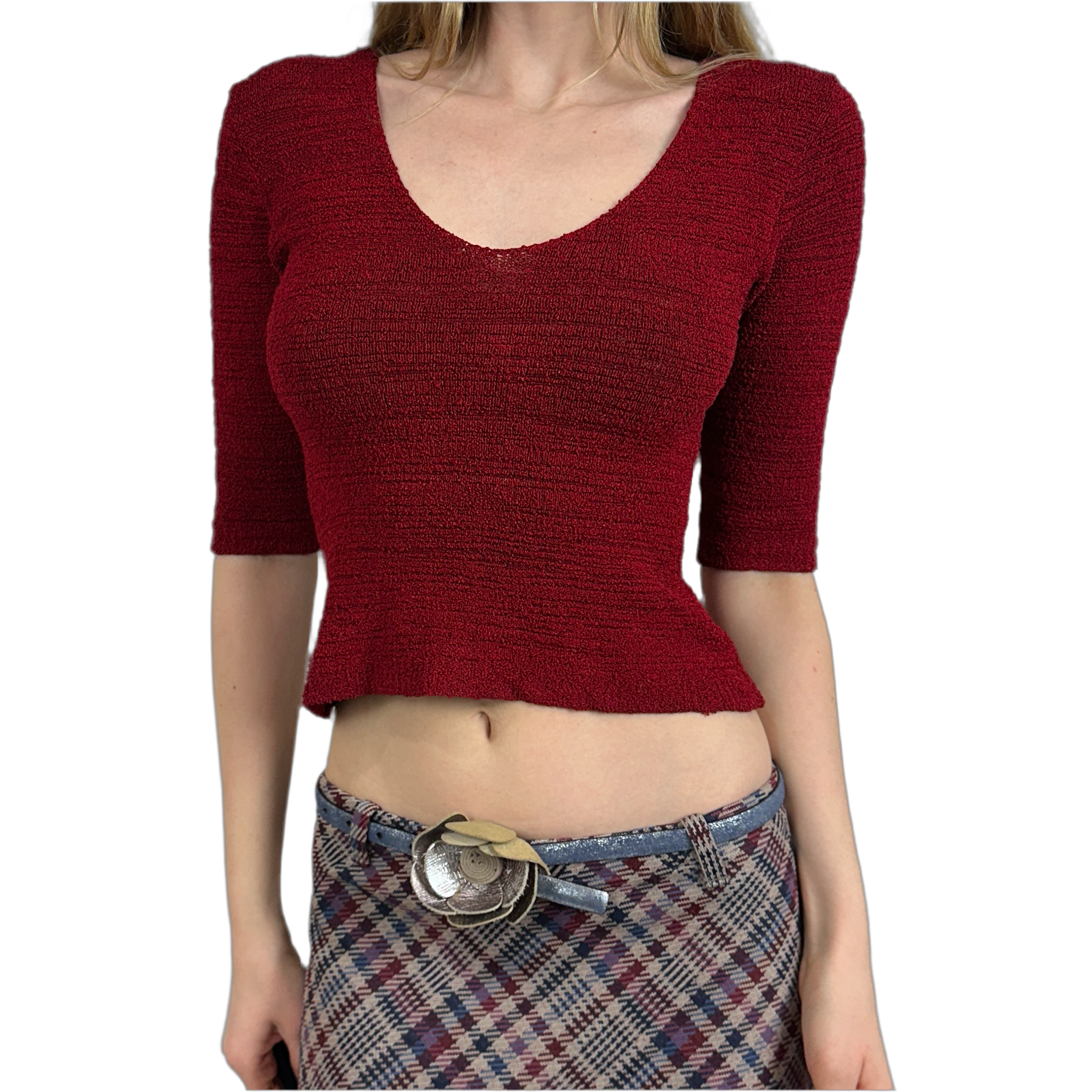 Vintage Cherry Red Slinky Knit Top (M)