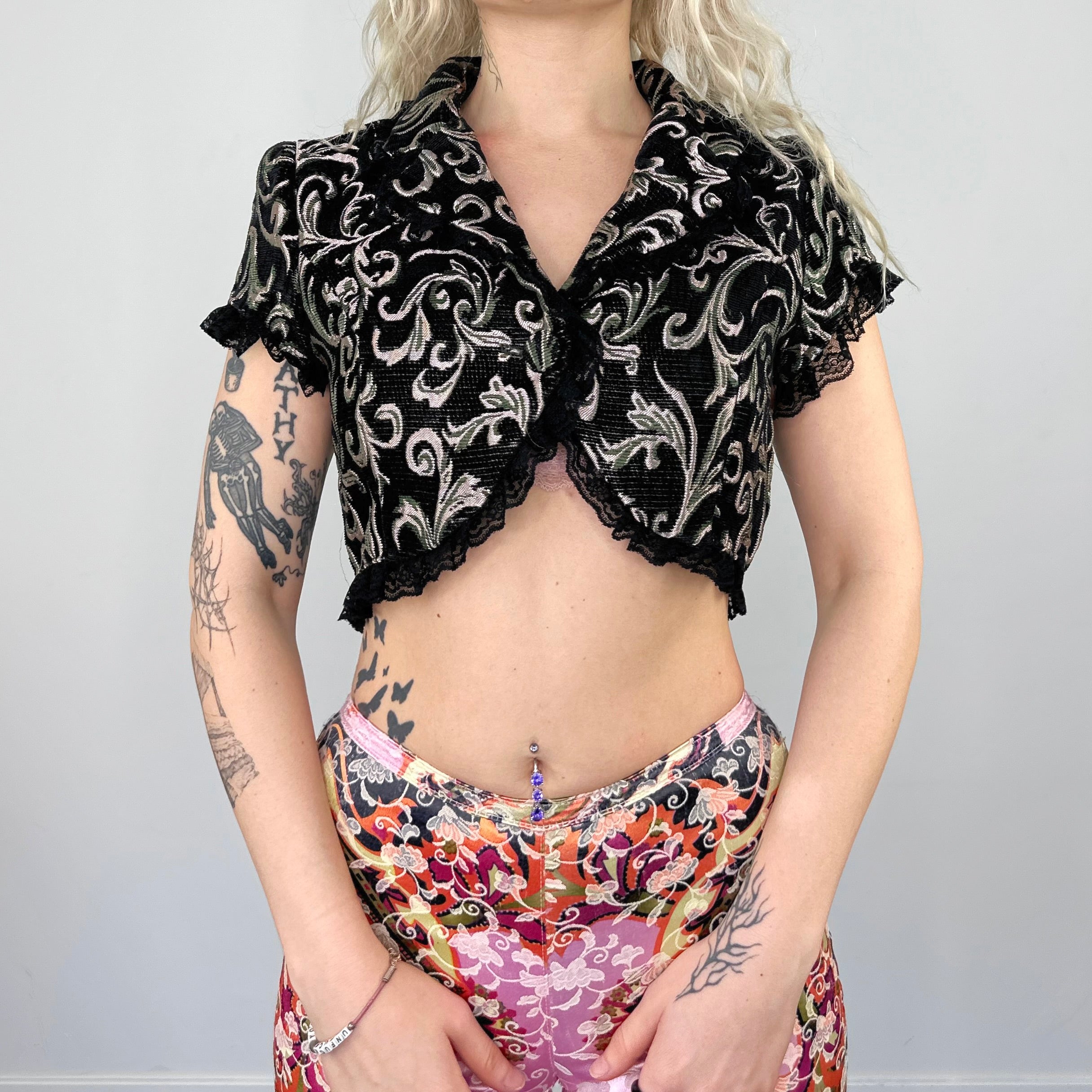 2000s Brocade Lace Crop Top (M)