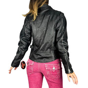 90s Studded Leather Moto Jacket (M)