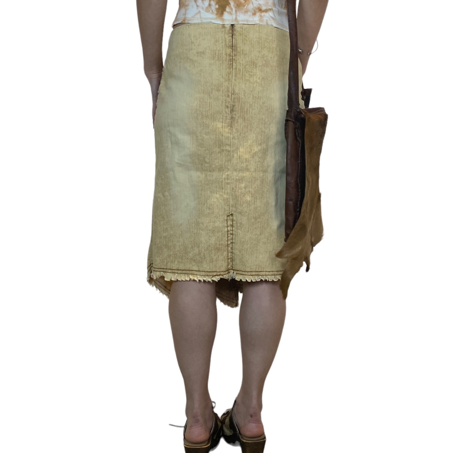 Y2K Boho Midi Skirt with Lace Up Detail (S)