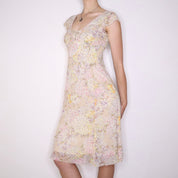 Y2K ELIE TAHARI Silk Pastel Floral Midi Dress (S)