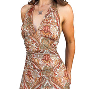 Y2K Paisley Mesh Halter Dress (M)